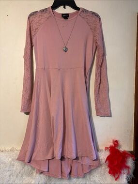 The Girls Dusty Rose Lace-Sleeve High-Low Casual Dress